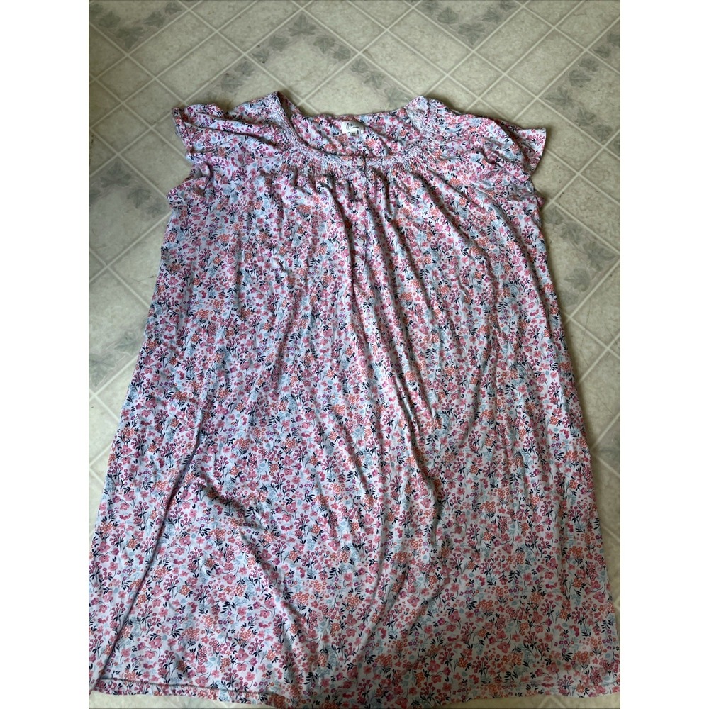 Aria Collection Pink Blue Floral Nightgown‎ Knit Cotton Womens 3X Pockets!